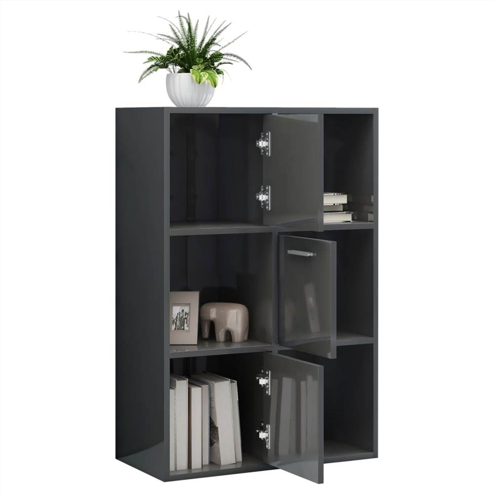 Storage Cabinet High Gloss Grey 60x29.5x90 cm Chipboard