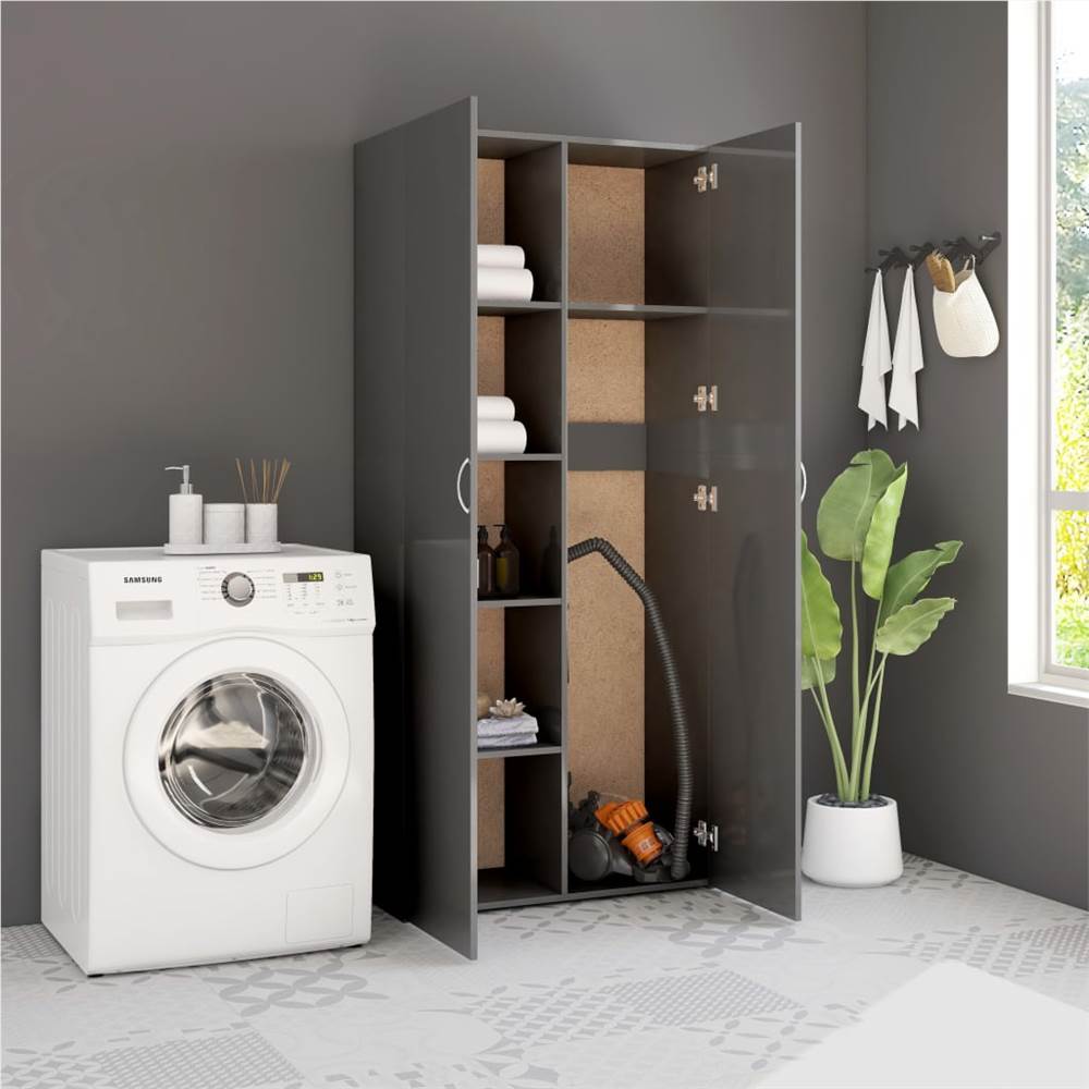 Storage Cabinet High Gloss Grey 80x35.5x180 cm Chipboard