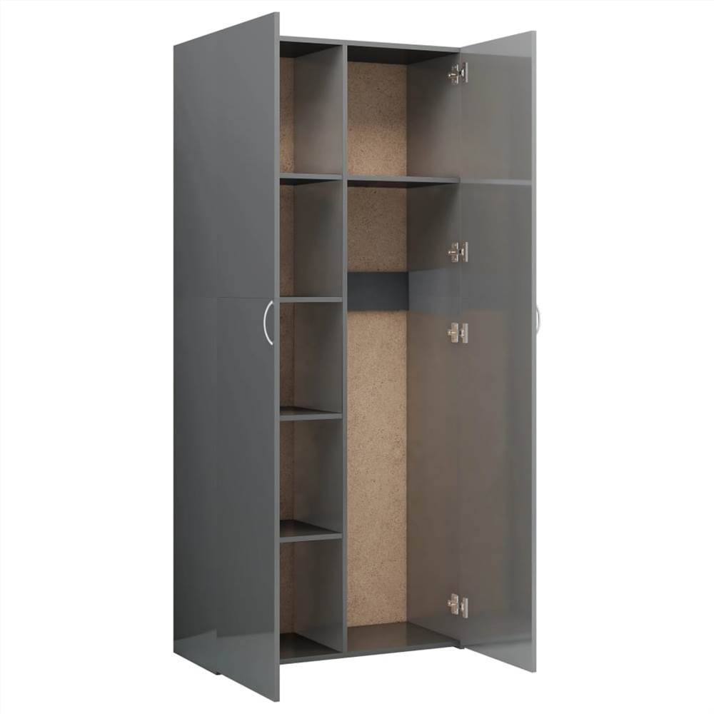Storage Cabinet High Gloss Grey 80x35.5x180 cm Chipboard