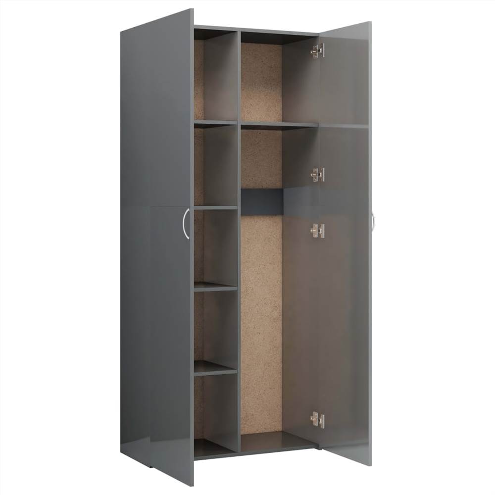 Storage Cabinet High Gloss Grey 80x35.5x180 cm Chipboard