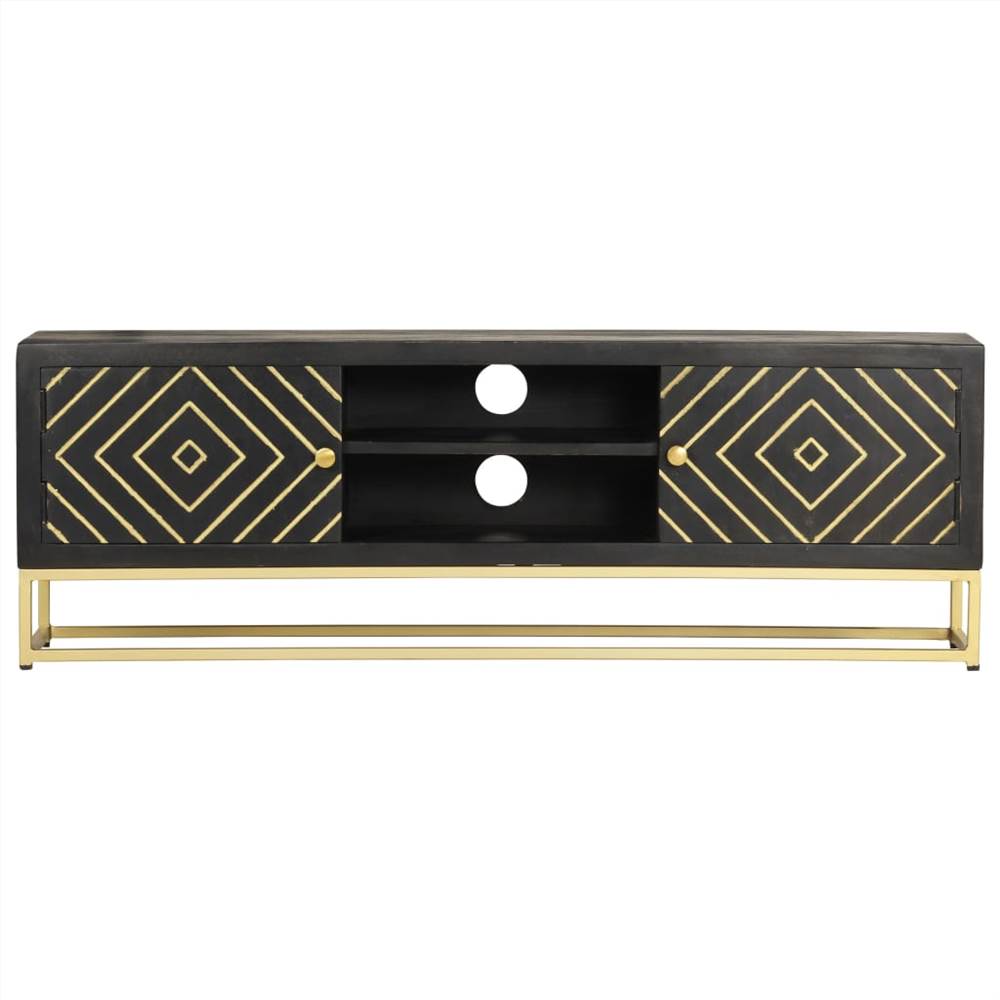 TV Cabinet Black and Gold 120x30x40 cm Solid Mango Wood