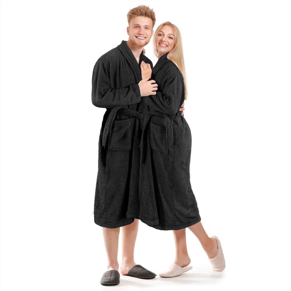 Unisex Terry Bathrobe 100% Cotton Black XXL