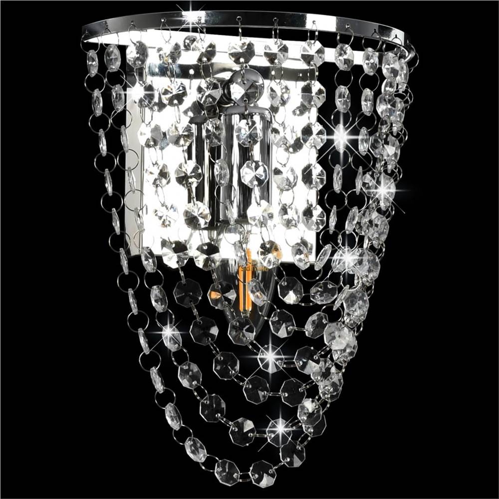 Wall Lamp with Crystal Beads Silver Oval E14 Bulb