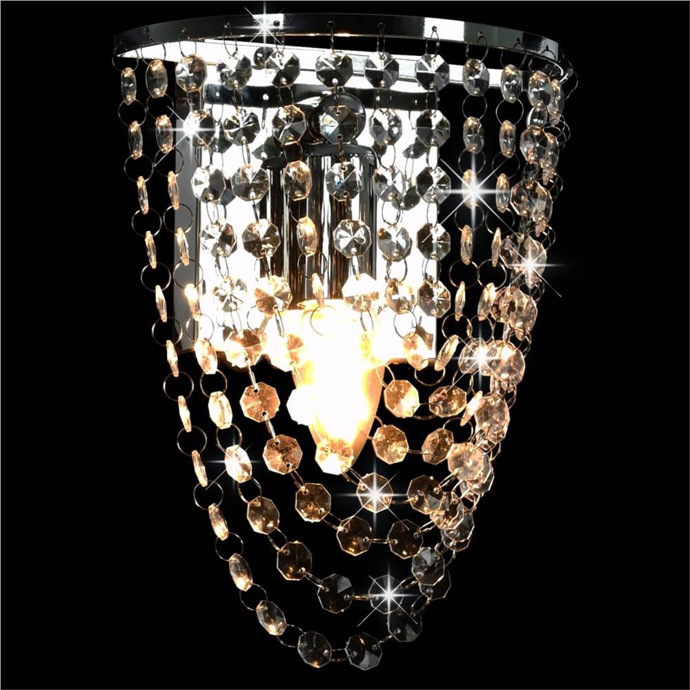 Wall Lamp with Crystal Beads Silver Oval E14 Bulb