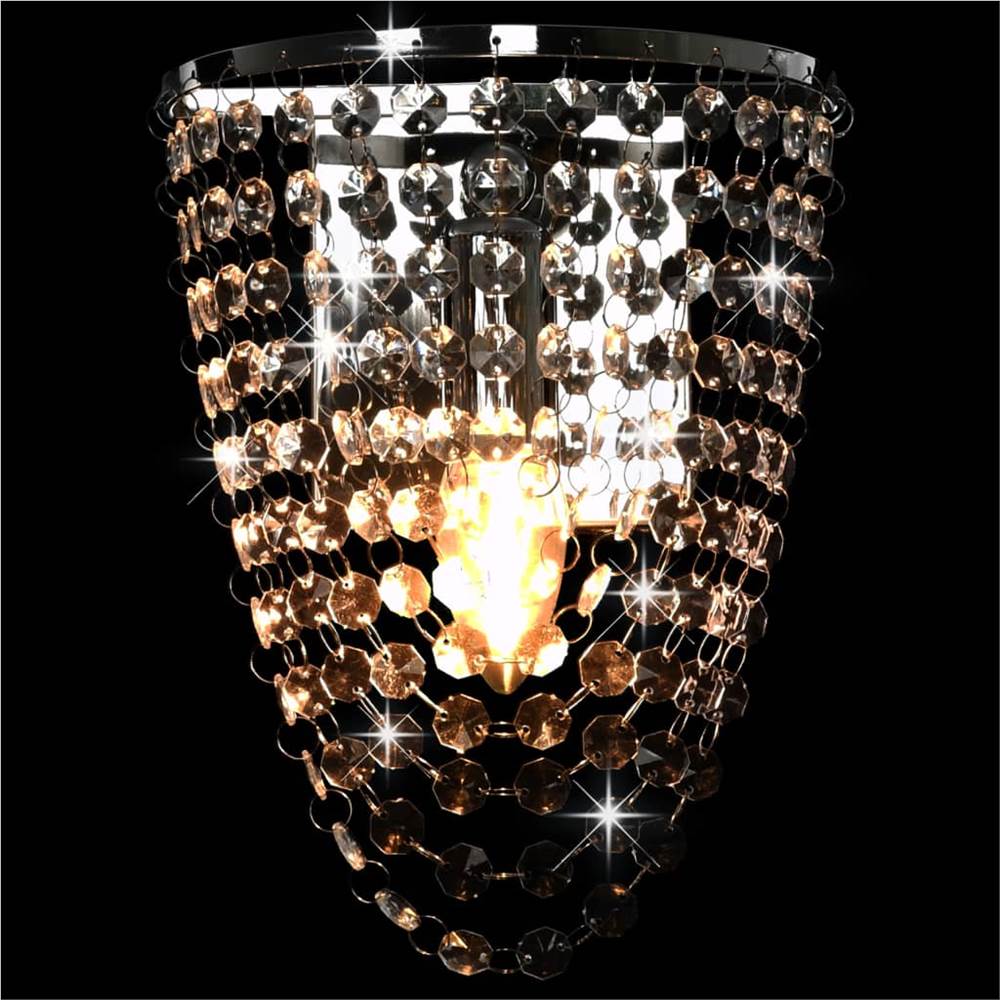 Wall Lamp with Crystal Beads Silver Oval E14 Bulb