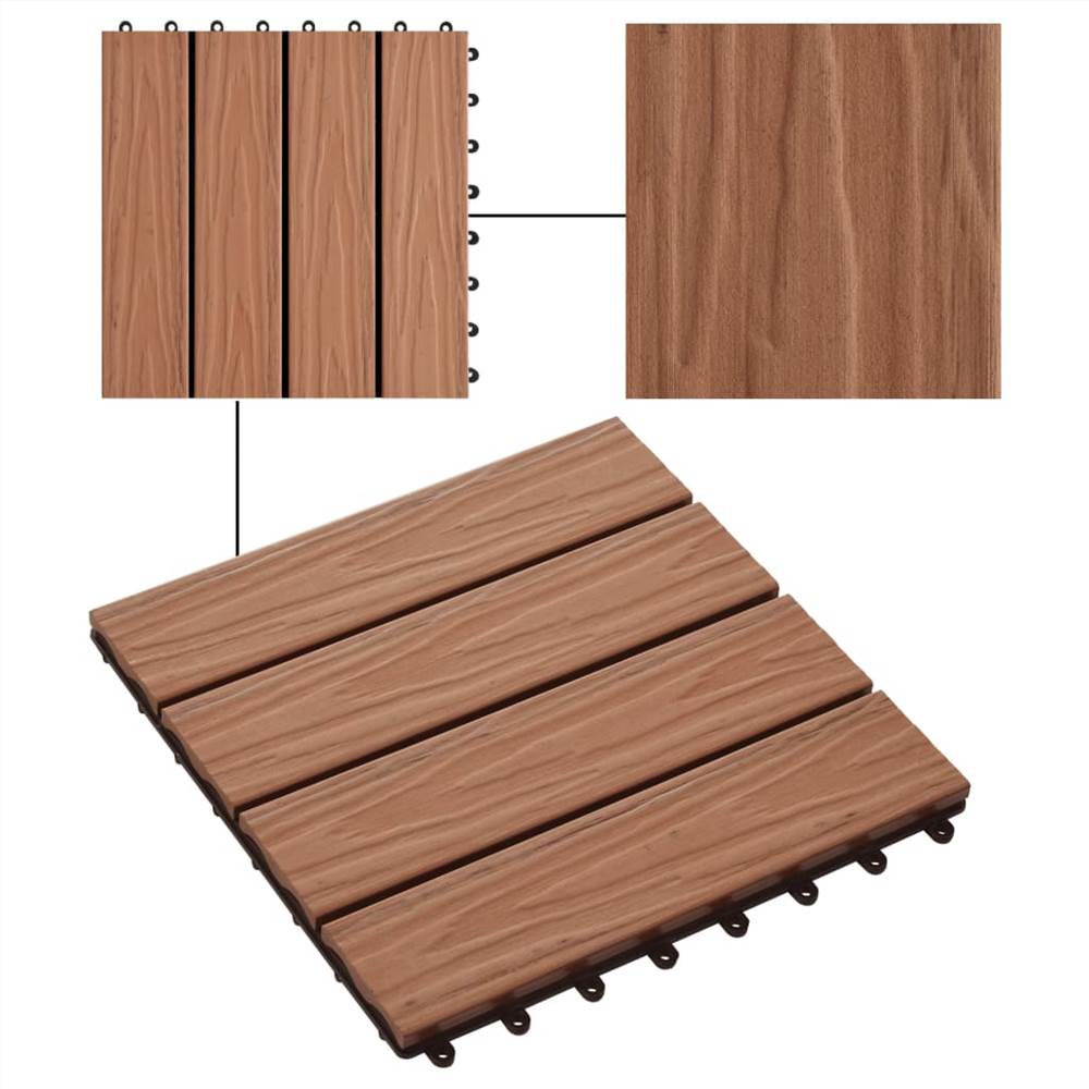 11 pcs Decking Tiles Deep Embossed WPC 30x30cm 1sqm Light Brown