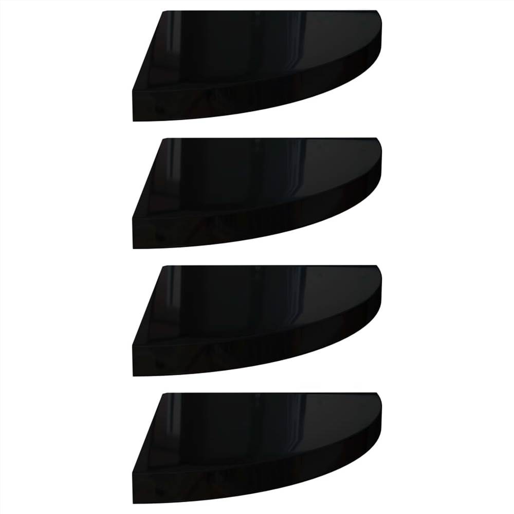 Floating Corner Shelves 4 pcs High Gloss Black 35x35x3.8 cm MDF