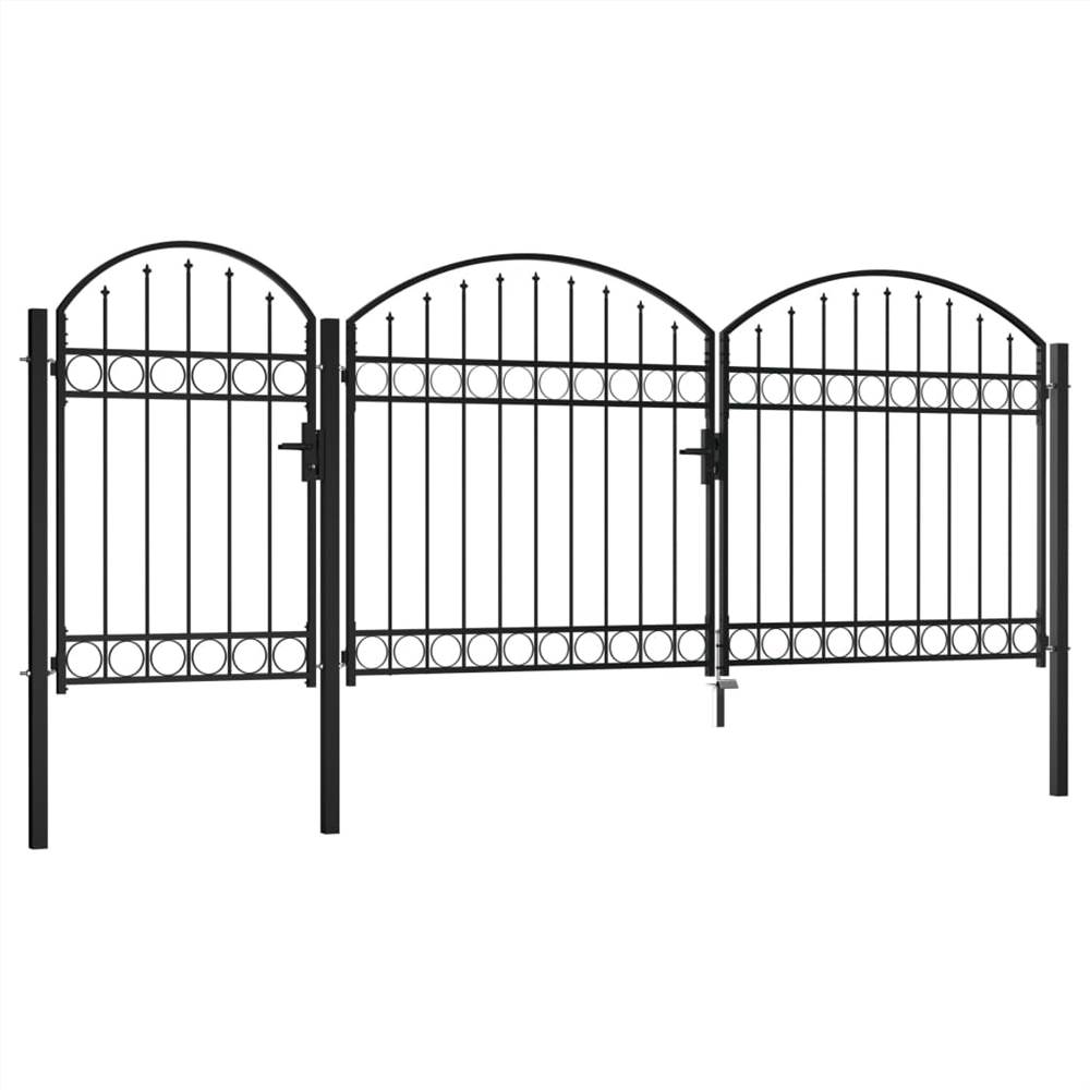Garden Fence Gate with Arched Top Steel 1.75x4 m Black
