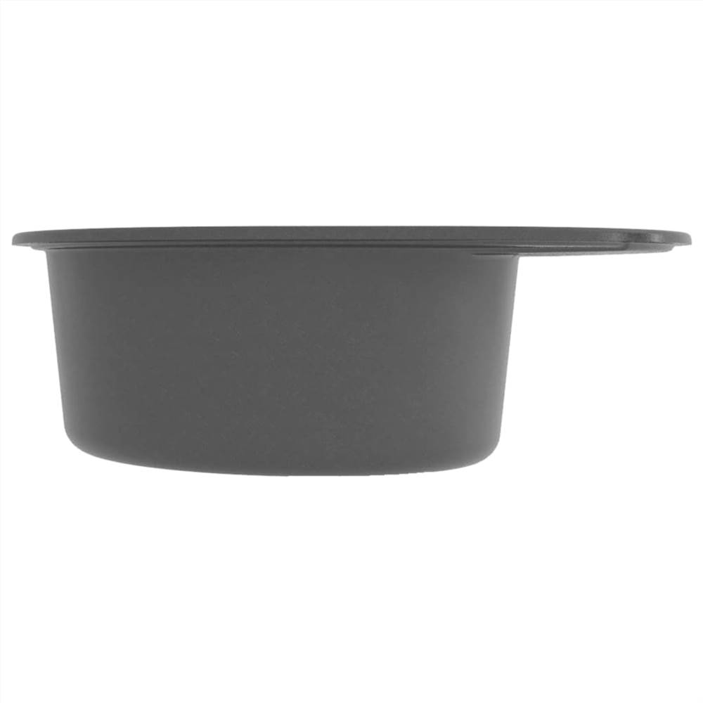 Kitchen Sink with Overflow Hole Oval Grey Granite