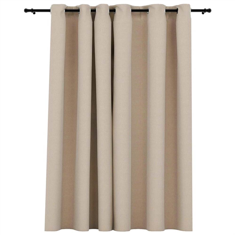 Linen-Look Blackout Curtain with Grommets Beige 290x245cm