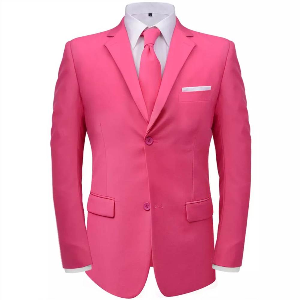Mens Two Piece Suit with Tie Pink Size 46