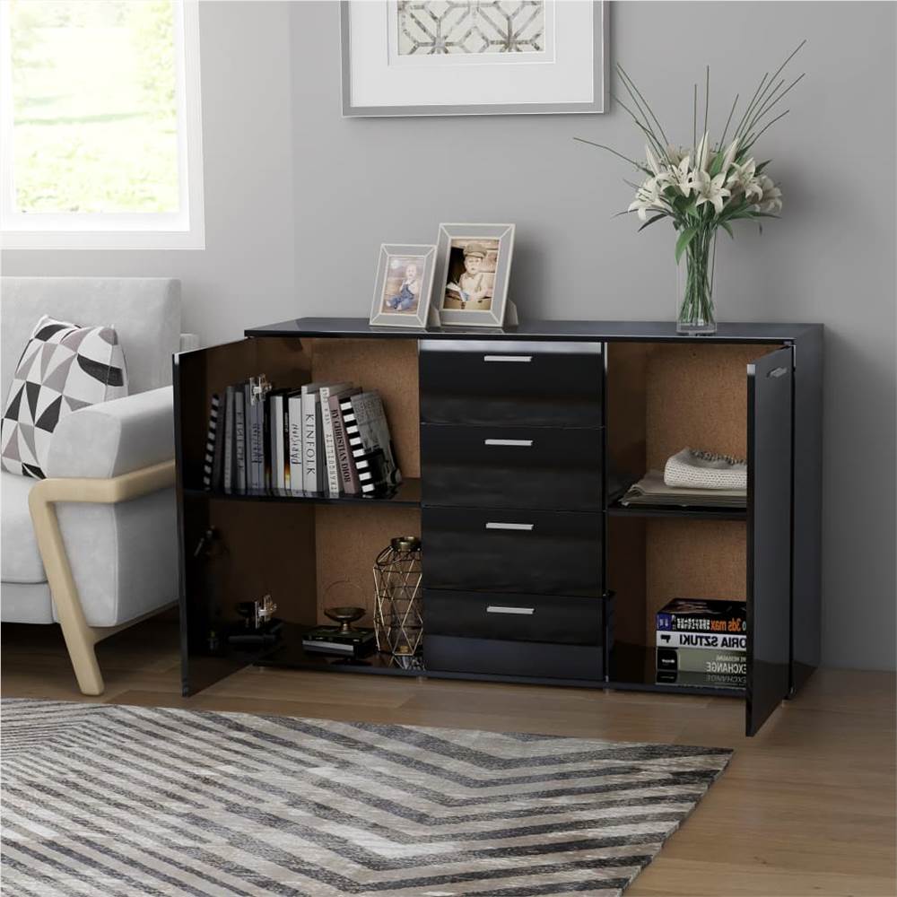 Sideboard High Gloss Black 120x35,5x75 cm Chipboard