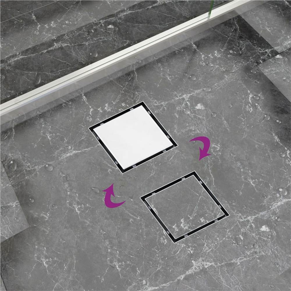 Shower Drain With 2-in-1 Flat and Tile Insert Cover 12x12 cm Stainless Steel