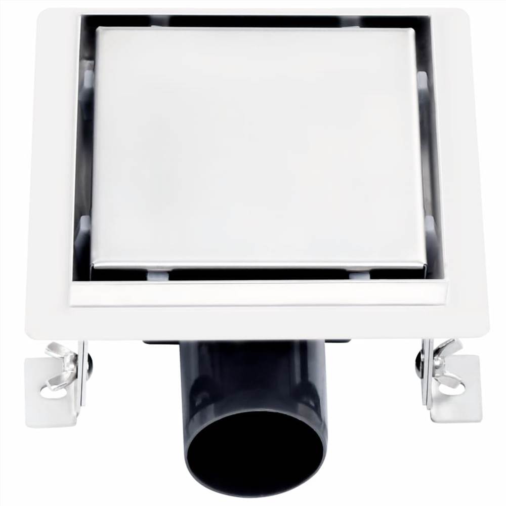 Shower Drain With 2-in-1 Flat and Tile Insert Cover 12x12 cm Stainless Steel