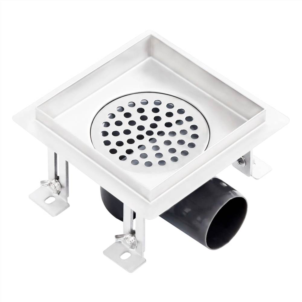 Shower Drain With 2-in-1 Flat and Tile Insert Cover 12x12 cm Stainless Steel