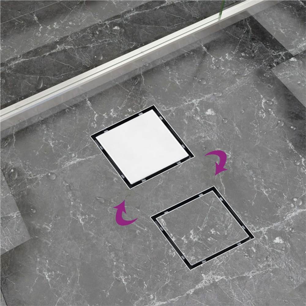 Shower Drain With 2-in-1 Flat and Tile Insert Cover 20x20 cm Stainless Steel