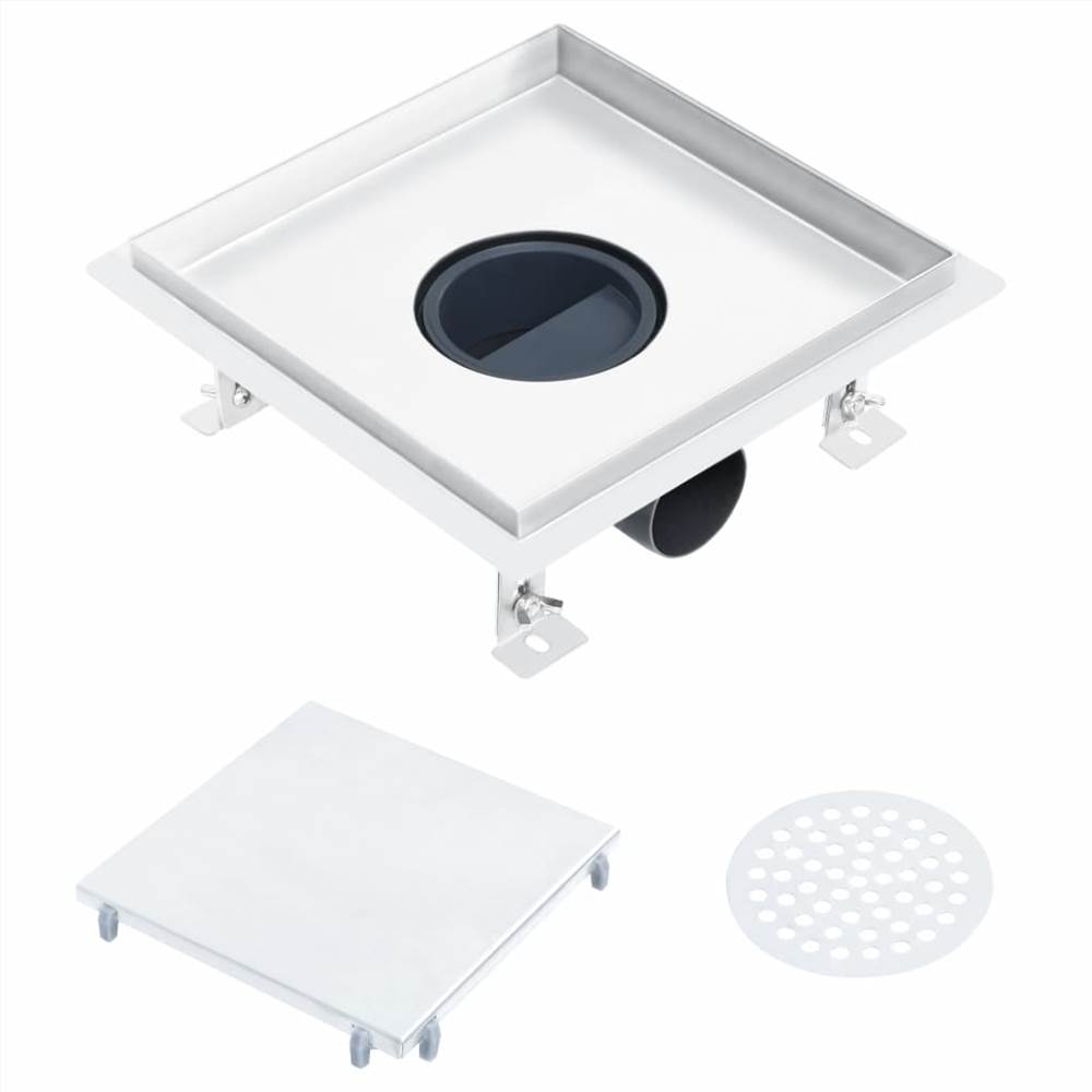 Shower Drain With 2-in-1 Flat and Tile Insert Cover 20x20 cm Stainless Steel