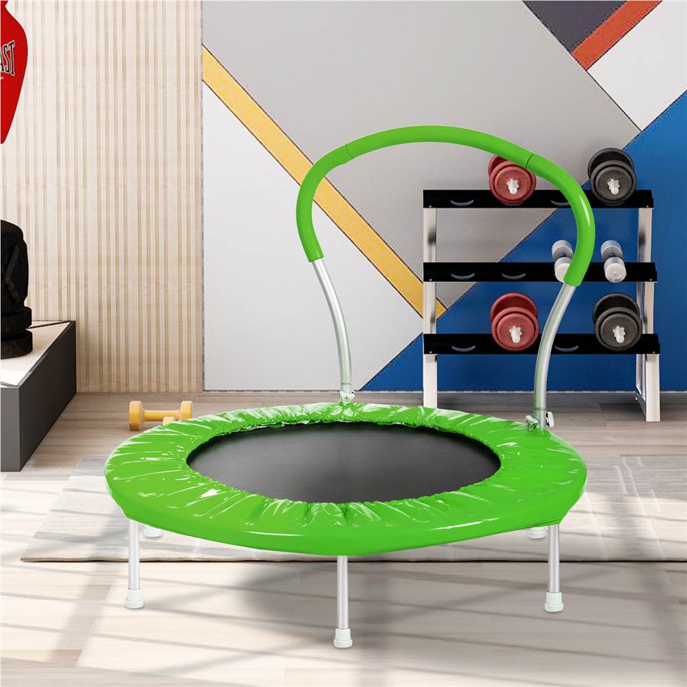 

36 Inch Trampoline with Handle Mini Toddler Trampoline with Safety Padded Cover for Indoor Outdoor Cardio Exercise - Green