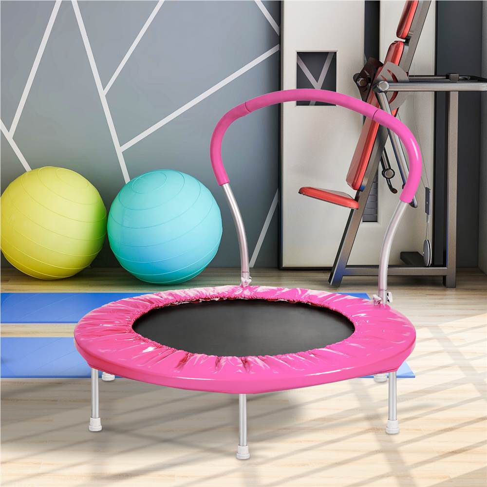 

36" Kids Trampoline with Handrail, Mini Toddler Trampoline with Safety Padded Cover for Indoor Outdoor Cardio Exercise - Pink