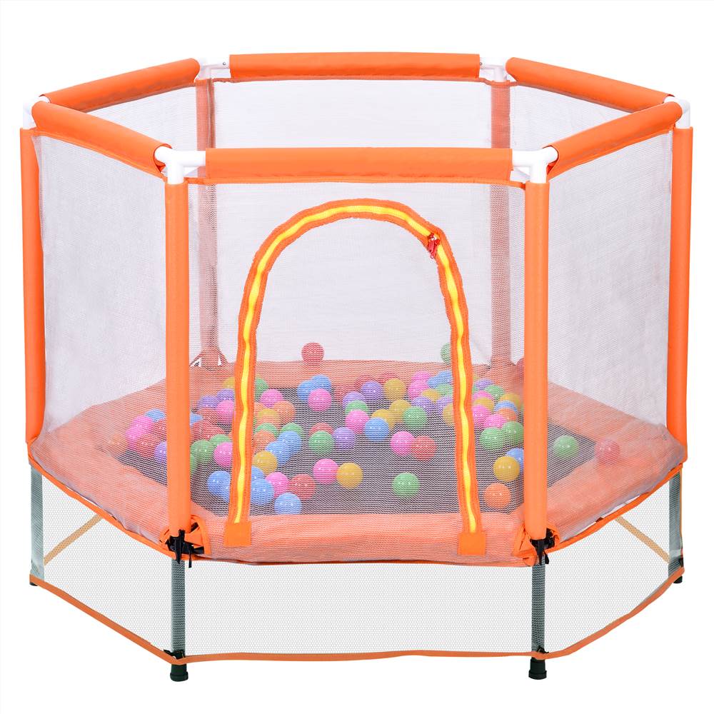 

55" Toddlers Trampoline with Safety Enclosure Net and Ocean Balls, Indoor Outdoor Mini Trampoline for Kids - Orange