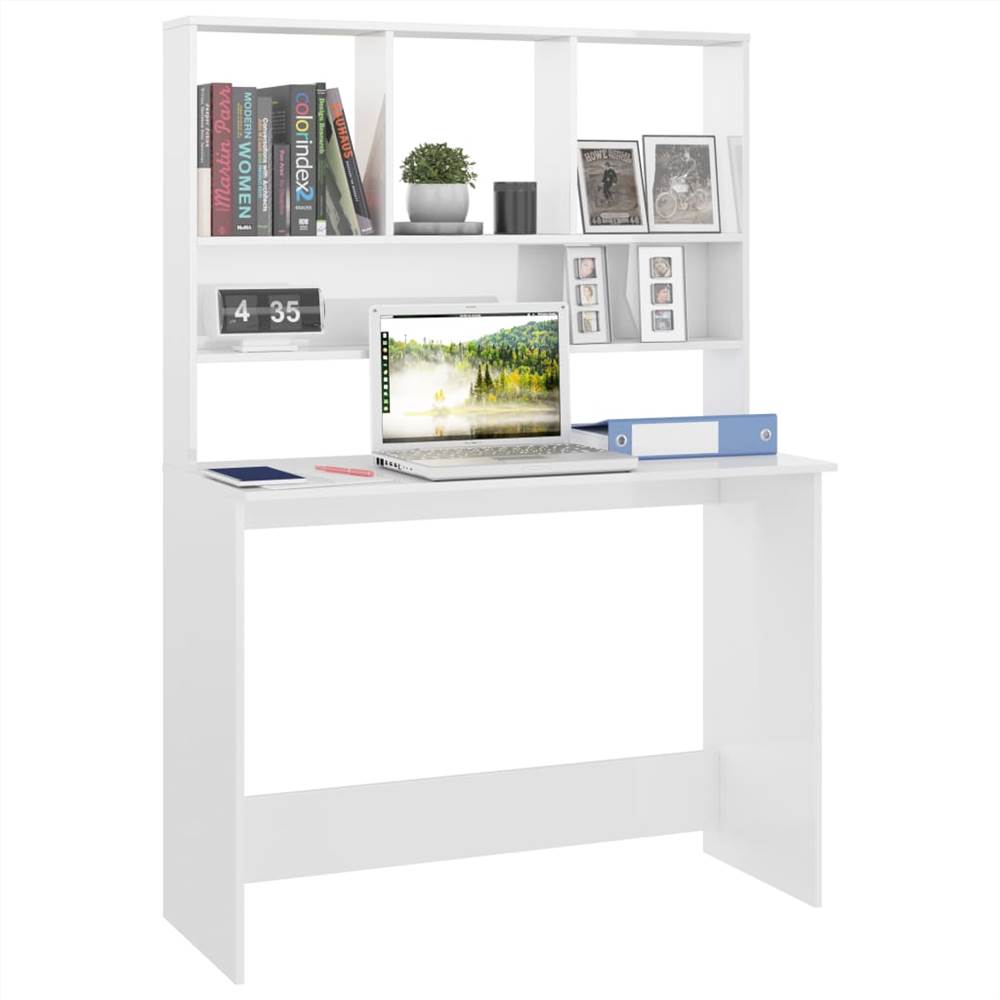 Desk with Shelves High Gloss White 110x45x157 cm Chipboard