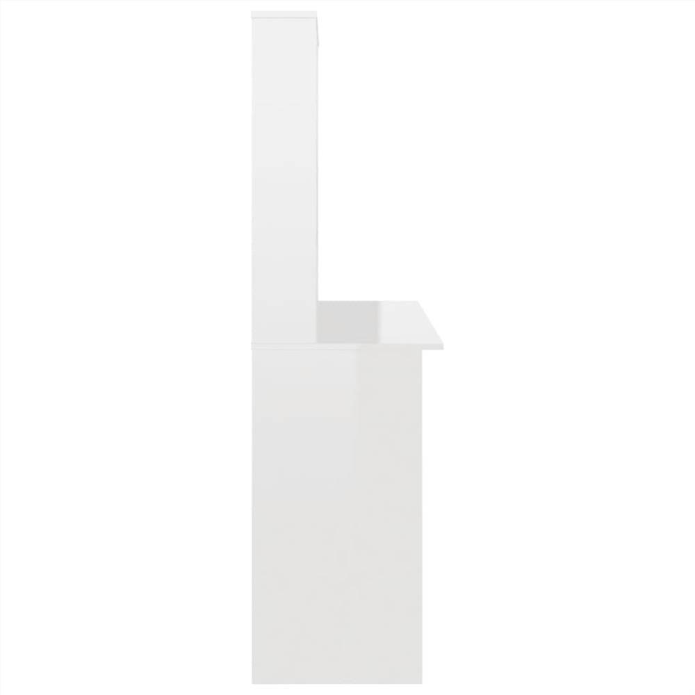 Desk with Shelves High Gloss White 110x45x157 cm Chipboard