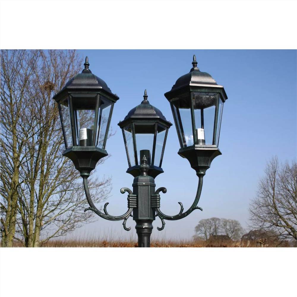 Garden Light Post 3-arms 230 cm Dark Green/Black Aluminium