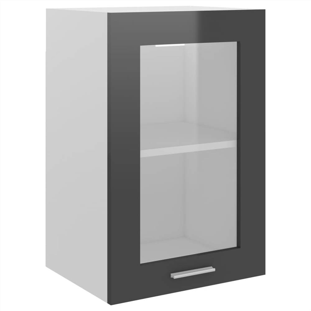 Hanging Glass Cabinet High Gloss Grey 40x31x60 cm Chipboard