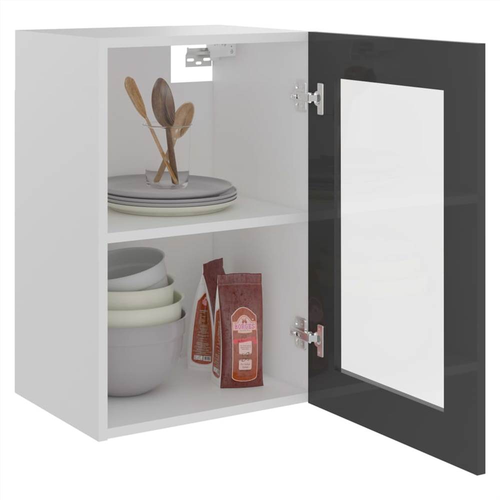 Hanging Glass Cabinet High Gloss Grey 40x31x60 cm Chipboard