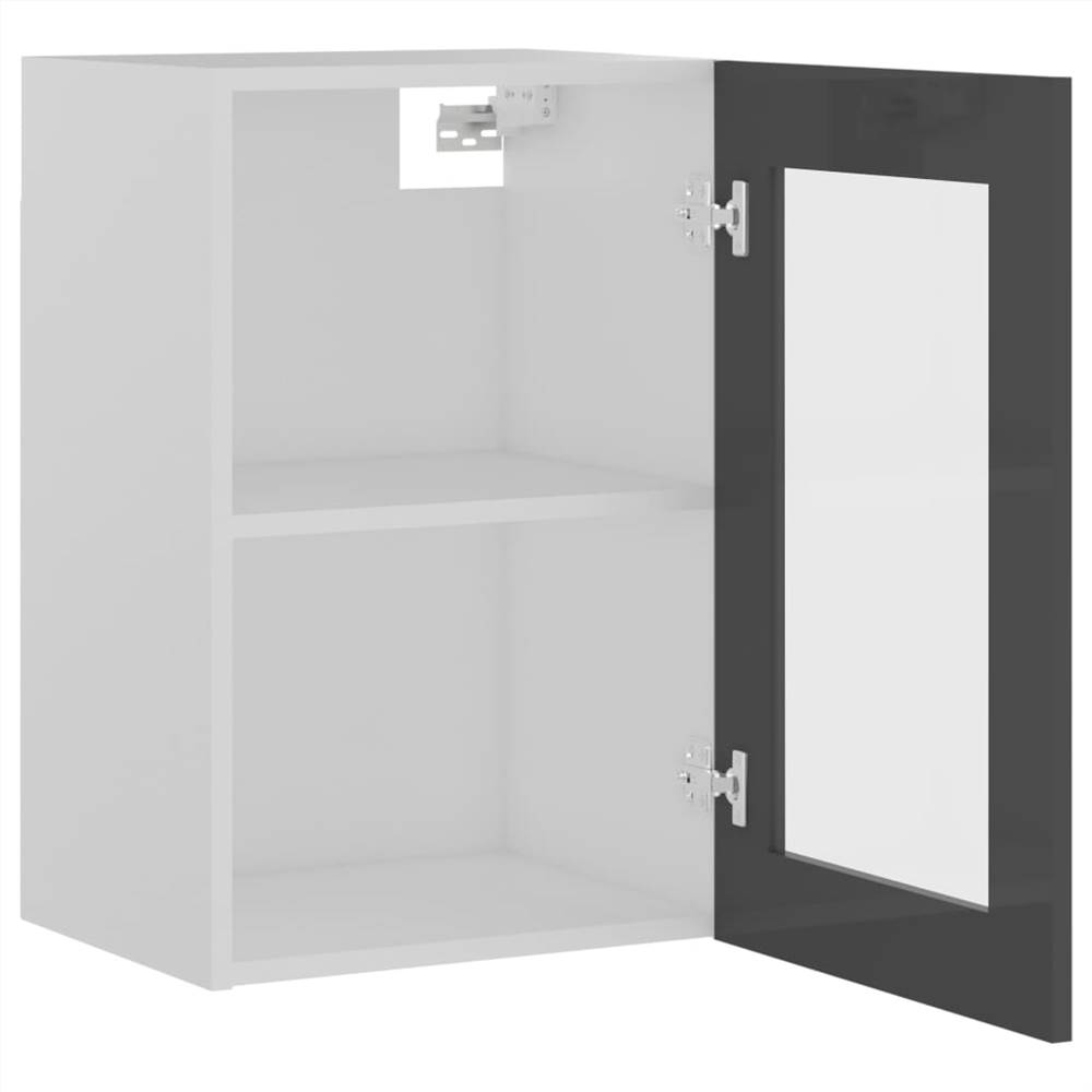 Hanging Glass Cabinet High Gloss Grey 40x31x60 cm Chipboard