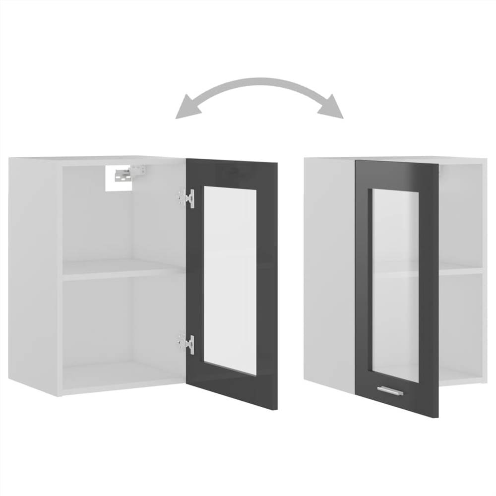 Hanging Glass Cabinet High Gloss Grey 40x31x60 cm Chipboard