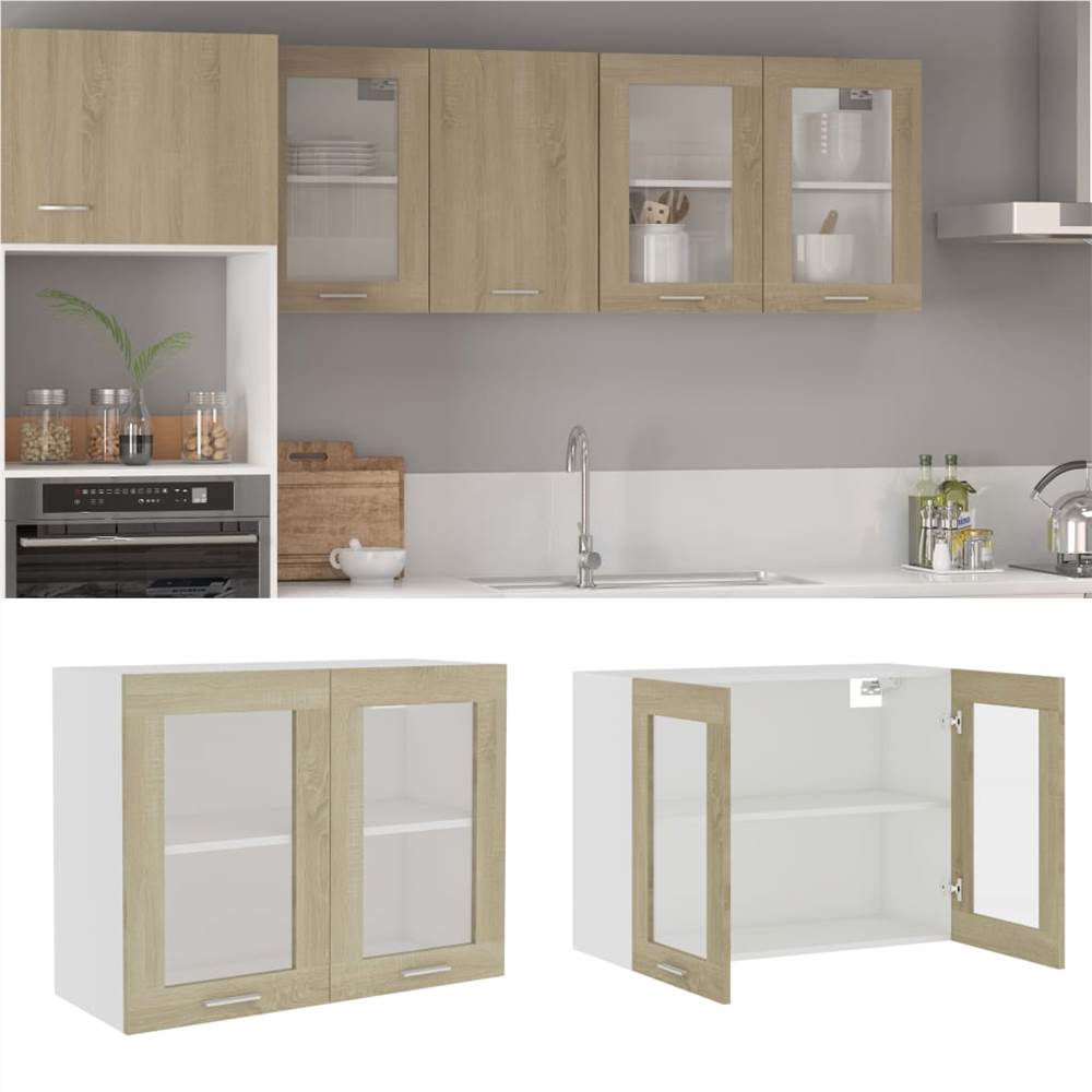 Hanging Glass Cabinet Sonoma Oak 80x31x60 cm Chipboard