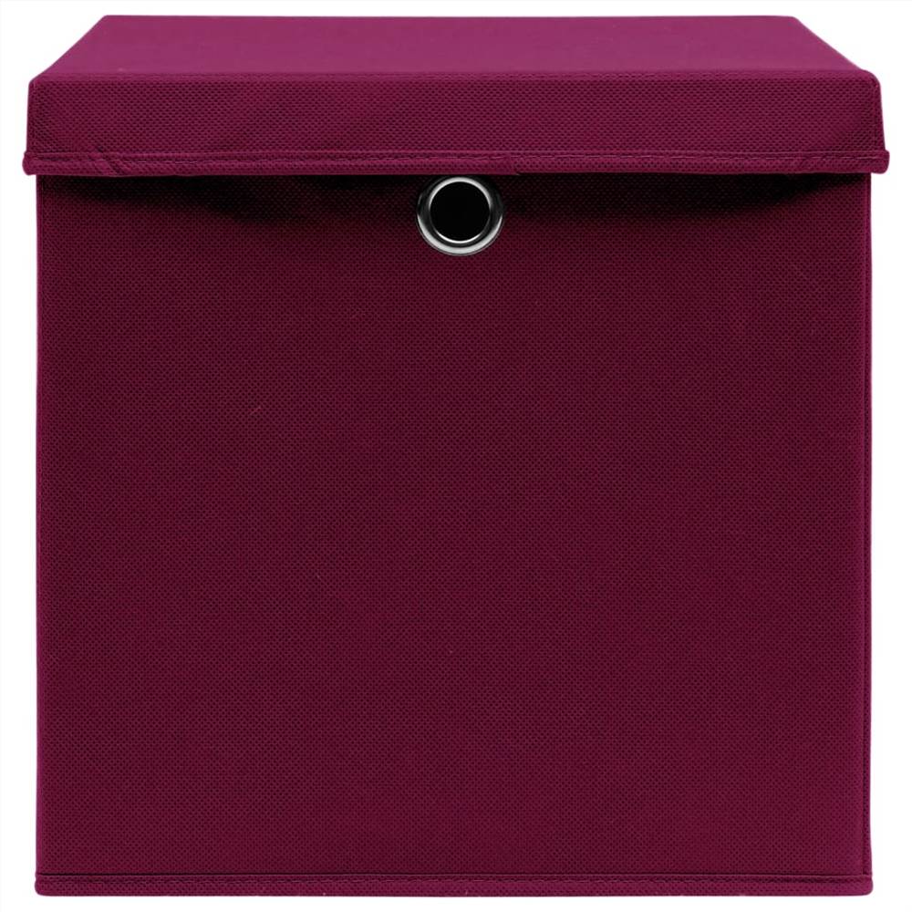 Storage Boxes with Lids 4 pcs Dark Red 32x32x32 cm Fabric