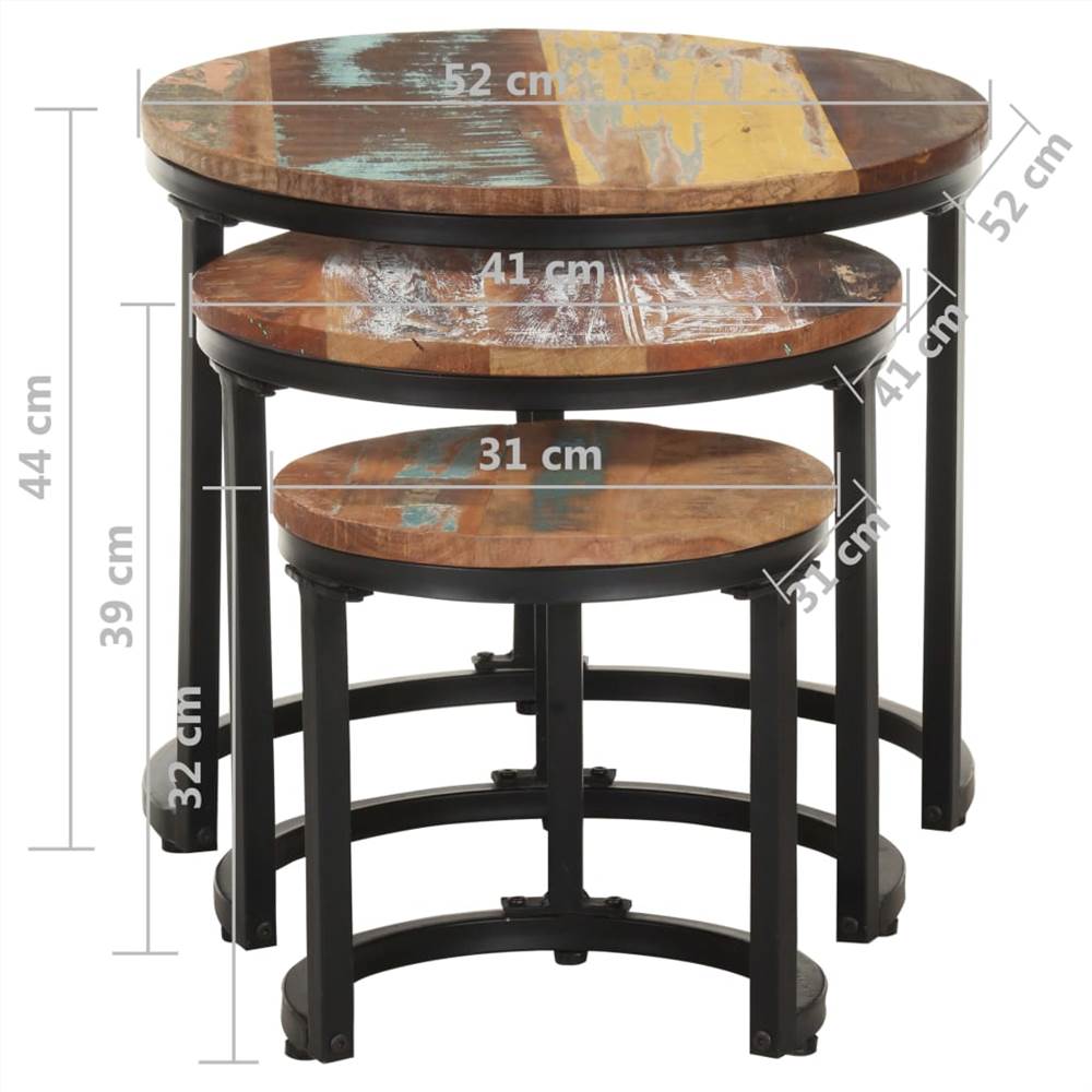 Side Tables 3 pcs Solid Reclaimed Wood