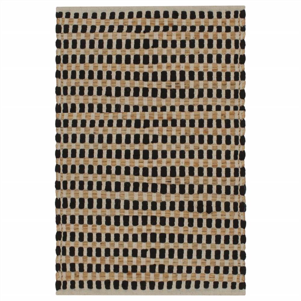 Hand-Woven Jute Bathroom Mat Set Fabric Natural and Black