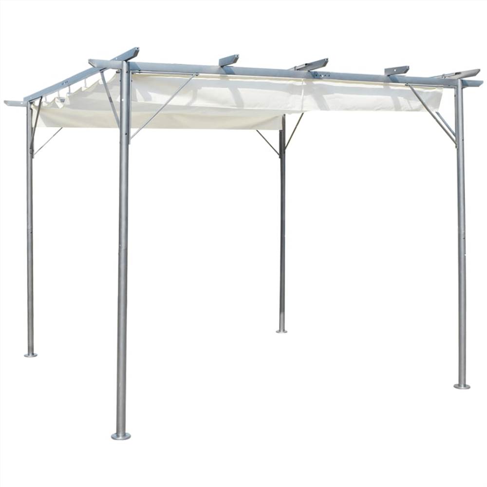 Pergola with Retractable Roof Cream White Steel 3x3 m