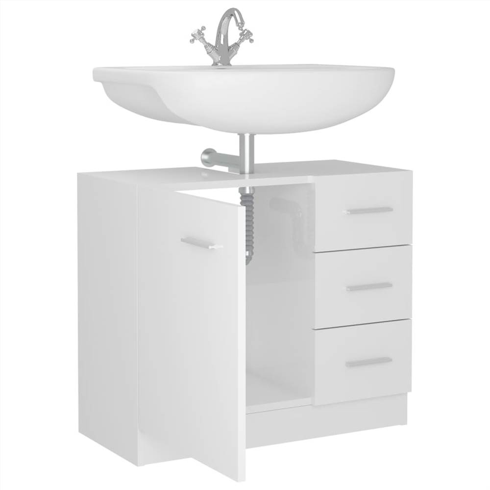 Sink Cabinet High Gloss White 63x30x54 cm Chipboard