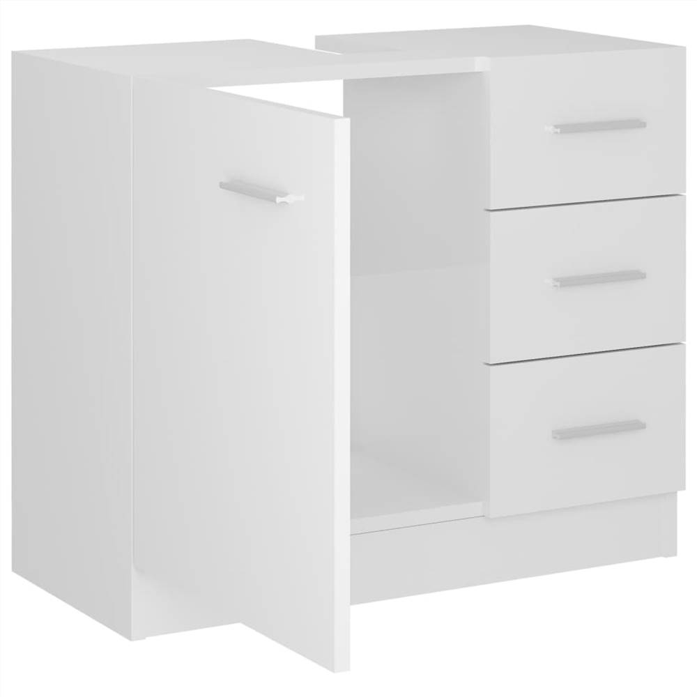 Sink Cabinet High Gloss White 63x30x54 cm Chipboard