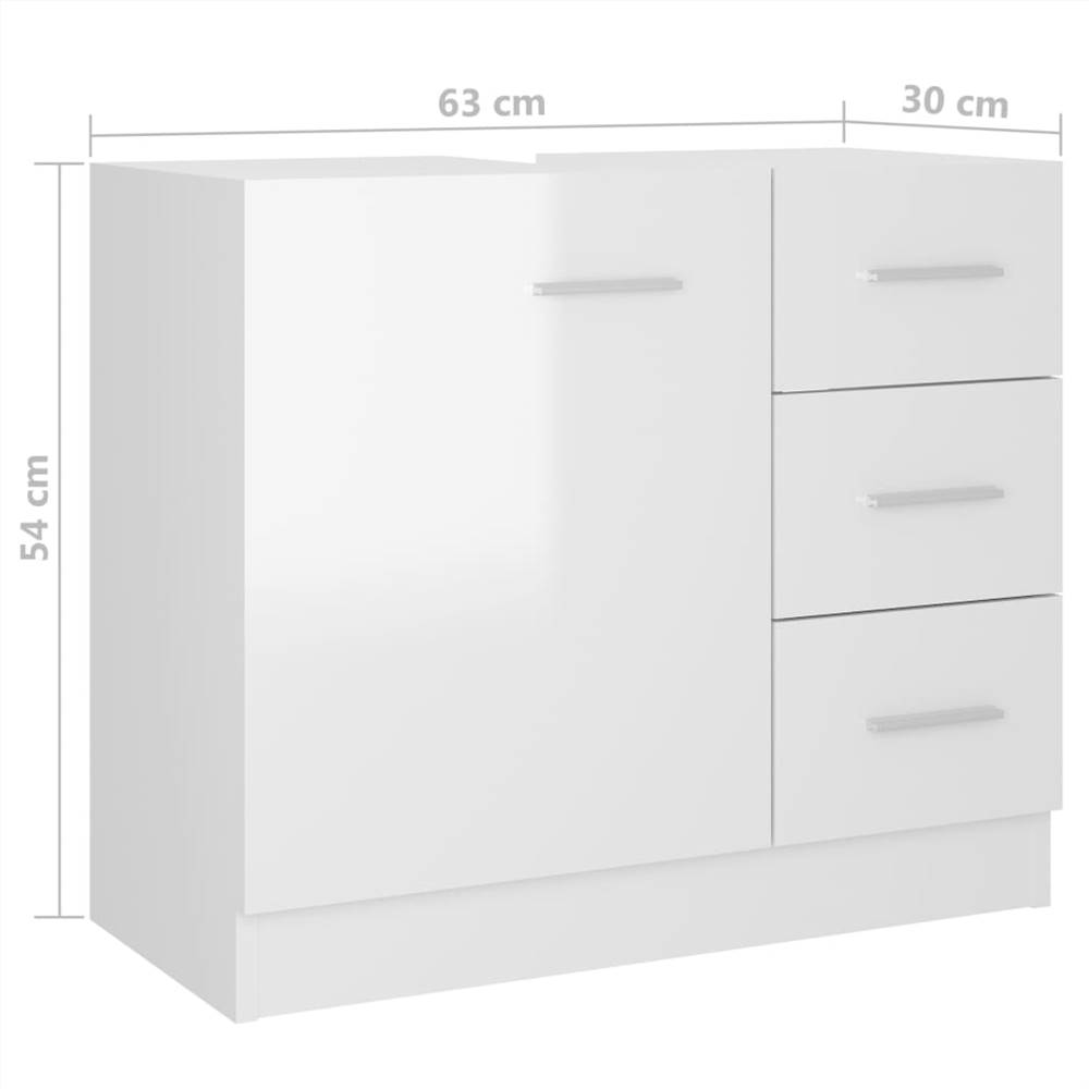 Sink Cabinet High Gloss White 63x30x54 cm Chipboard