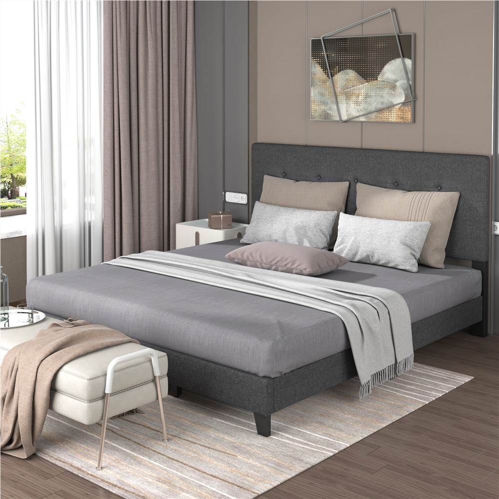 

TOPMAX Upholstered Platform Bed Frame with Wooden Slat Support and Tufted Headboard King Size (Only Frame) - Dark Grey