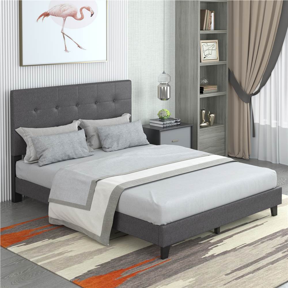 

TOPMAX Upholstered Platform Bed Frame with Wooden Slat Support and Tufted Headboard Queen Size (Only Frame) - Dark Grey