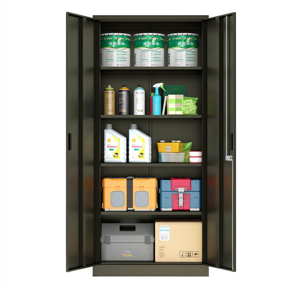 Home Office Steel Storage Cabinet Locker with 4 Adjustable Shelves and Lockable Doors, Multi-layer metal cabinet with 2 Doors, Dark Gray