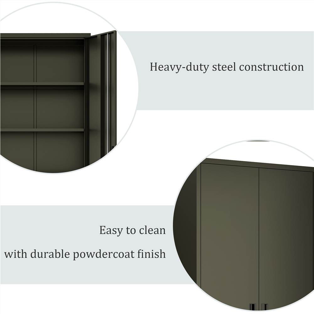 Home Office Steel Storage Cabinet Locker with 4 Adjustable Shelves and Lockable Doors, Multi-layer metal cabinet with 2 Doors, Dark Gray