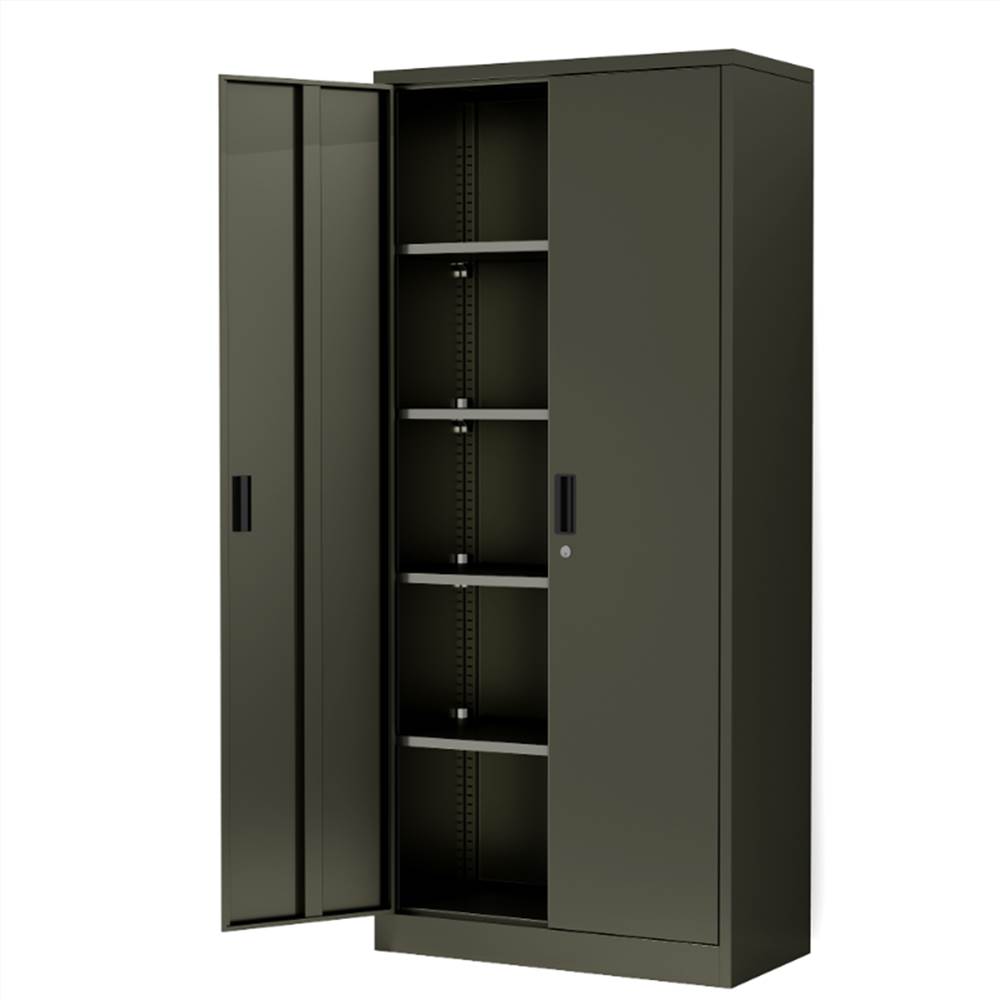 Home Office Steel Storage Cabinet Locker with 4 Adjustable Shelves and Lockable Doors, Multi-layer metal cabinet with 2 Doors, Dark Gray