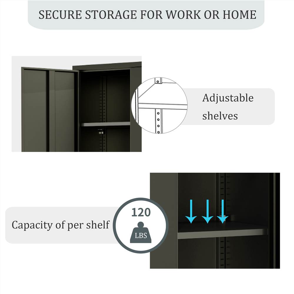 Home Office Steel Storage Cabinet Locker with 4 Adjustable Shelves and Lockable Doors, Multi-layer metal cabinet with 2 Doors, Dark Gray