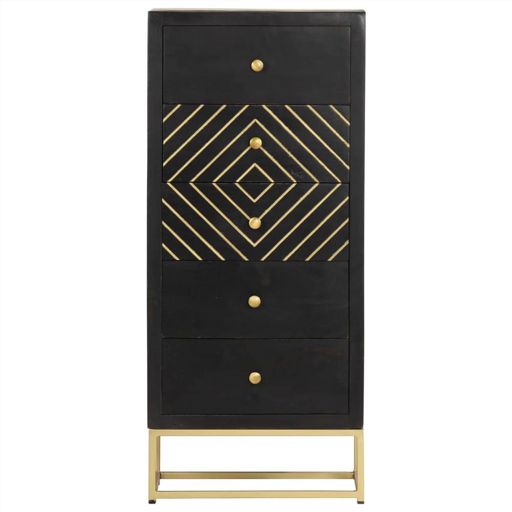 Drawer Cabinet Black and Gold 45x30x105 cm Solid Mango Wood