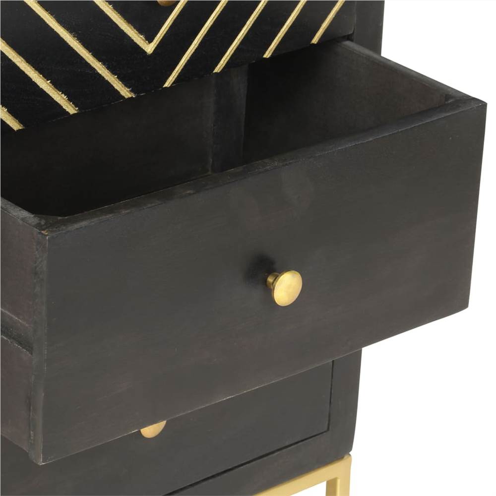 Drawer Cabinet Black and Gold 45x30x105 cm Solid Mango Wood