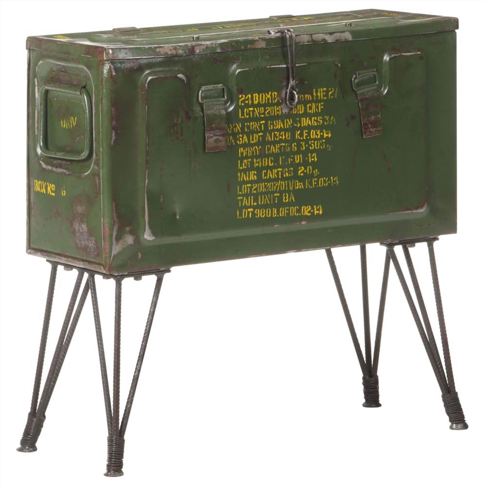 Storage Trunk Military Style 68x24x66 cm Iron