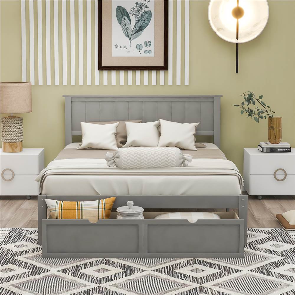 

Full Size Wooden Bed Frame with Under-bed Storage Drawer - Gray