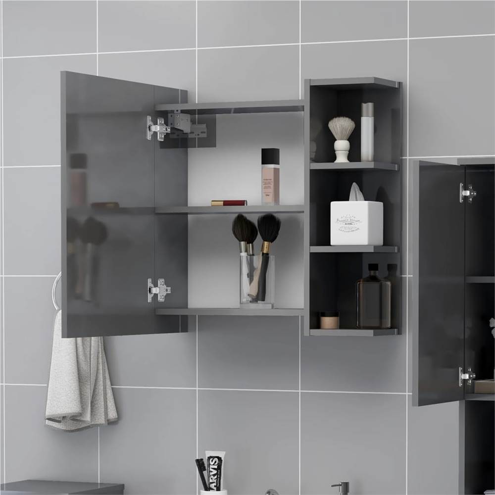 Bathroom Mirror Cabinet High Gloss Grey 62.5x20.5x64 cm Chipboard